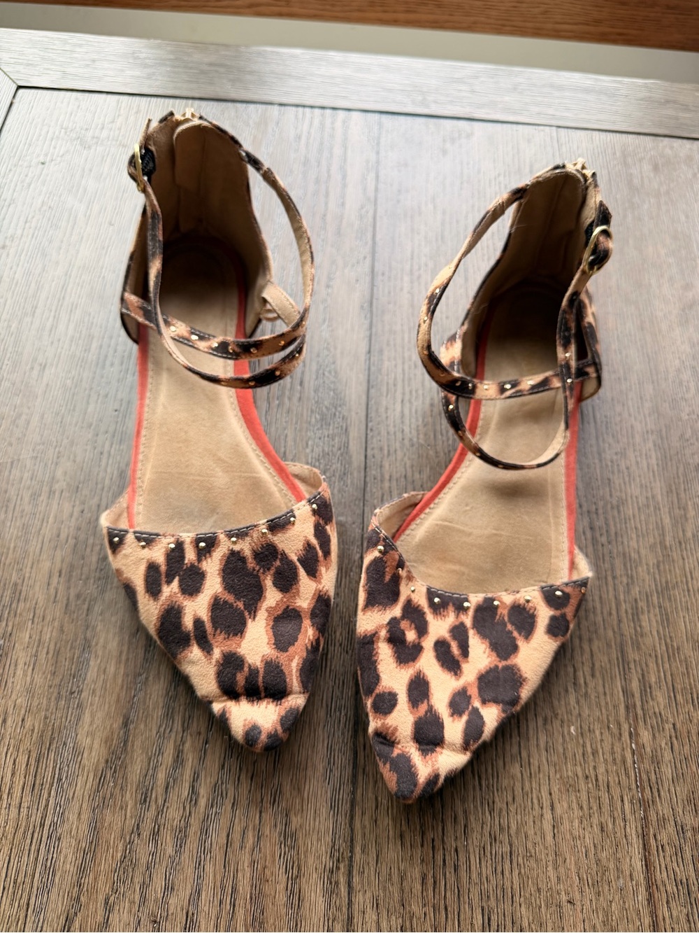 a new day Leopard Print Pointed Toe Ankle-Strap Flats - Brown/Black